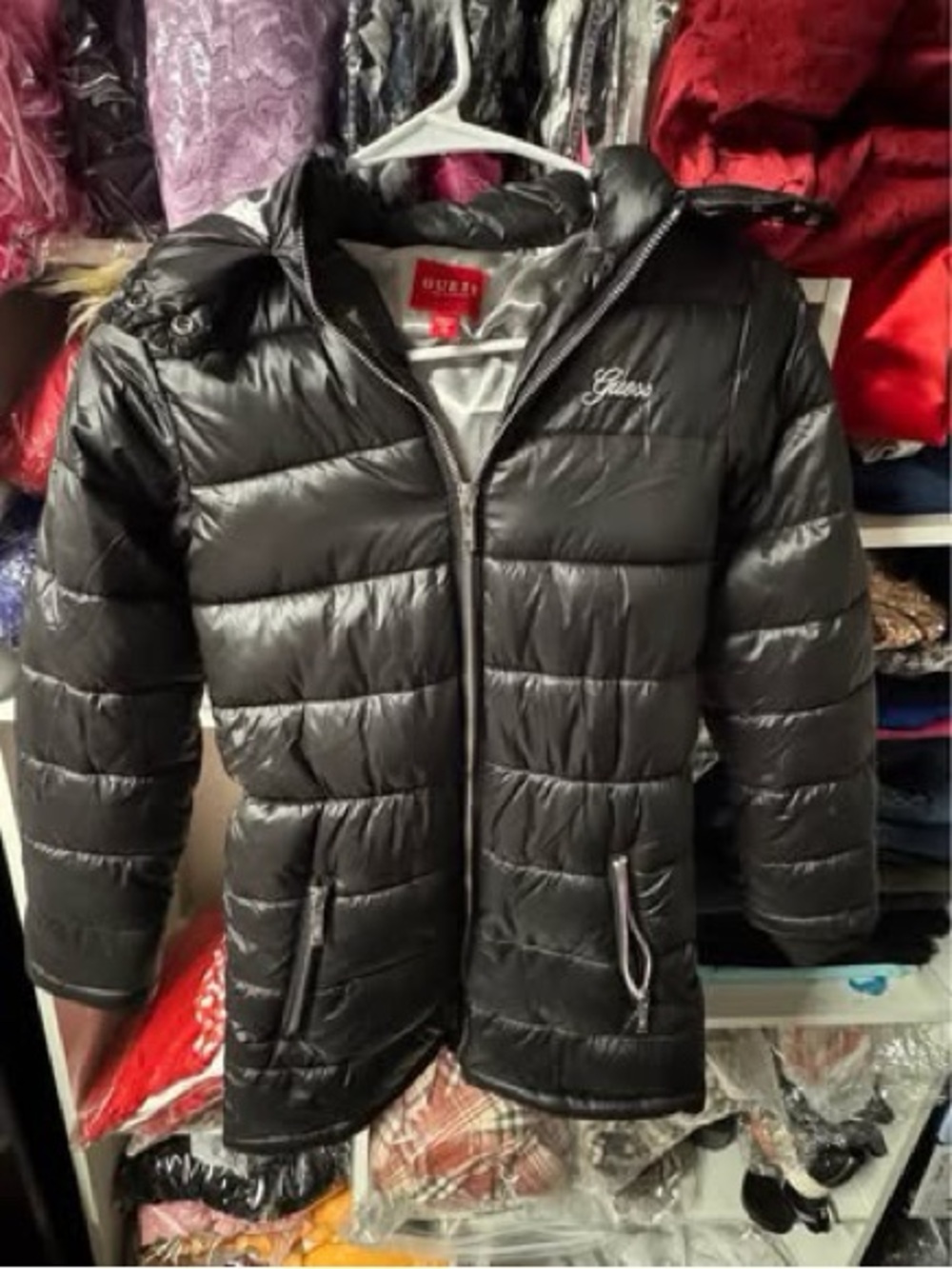 Guess GIRLS Black Quilted Puffer Jacket with Hood size 10
